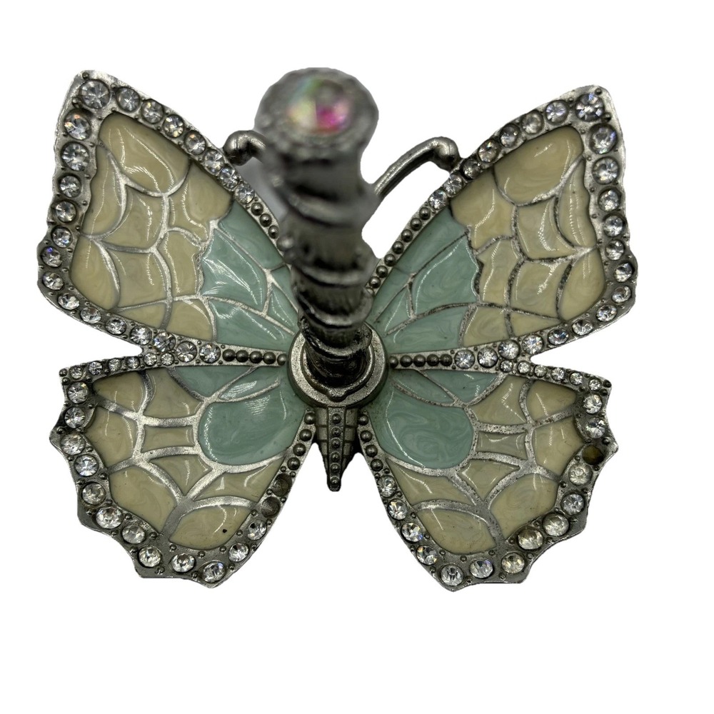 Matashi /blue and Cream Enamel And Silver Plated Butterfly Jewelry Ring Holder